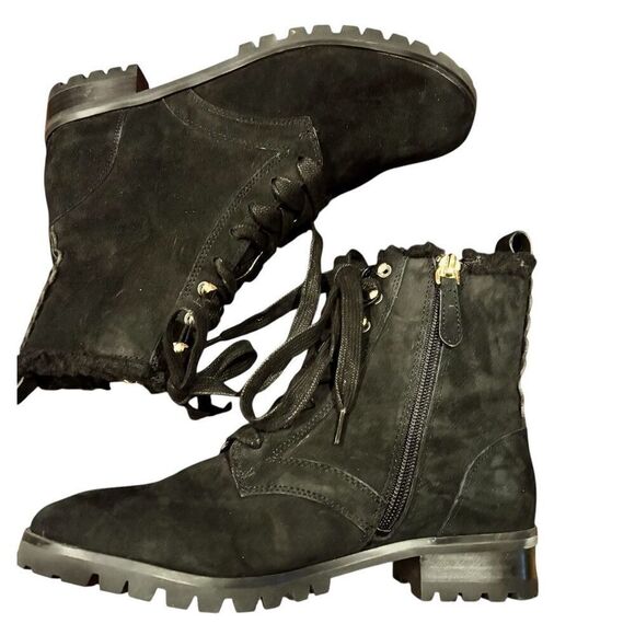 Kate Spade Raegan Shearling Lug Sole Lace-Up Suede Boots in Black NWOB Size 5B - Picture 3 of 8